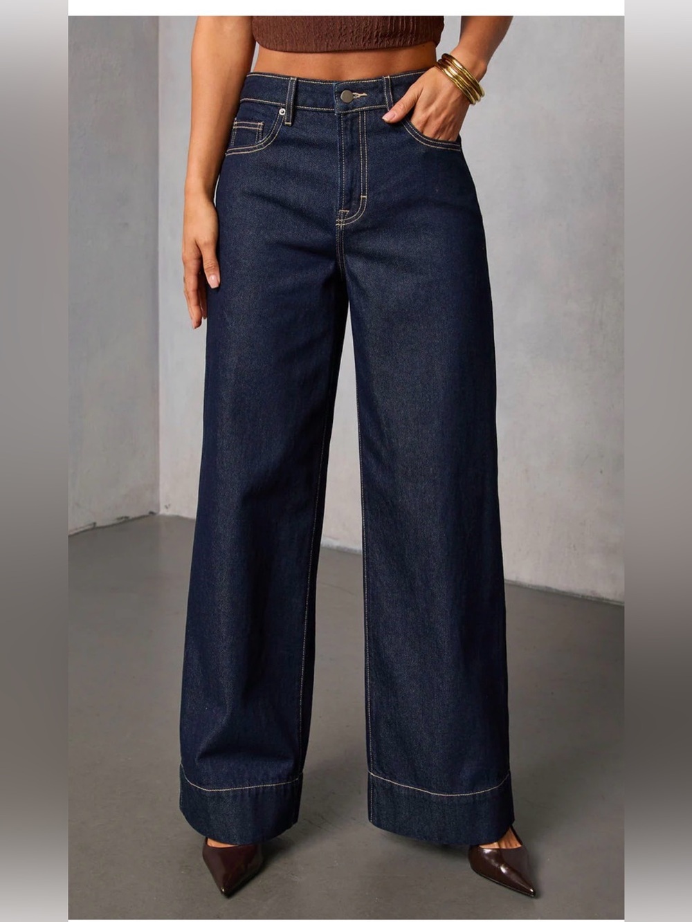 Vici Weekend Plans High Rise Wide Leg Jeans Dark Wish Size 24
